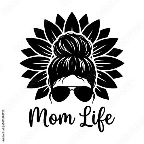 Mom life sunflower messy bun silhouette