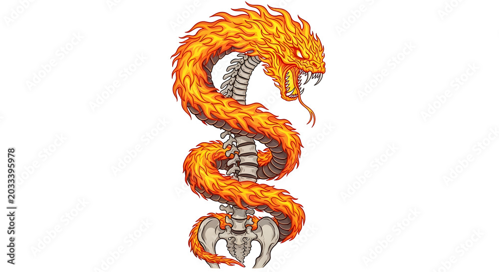 Fototapeta premium Fieryskeleton Dragon Illustration of Power and Mysticism