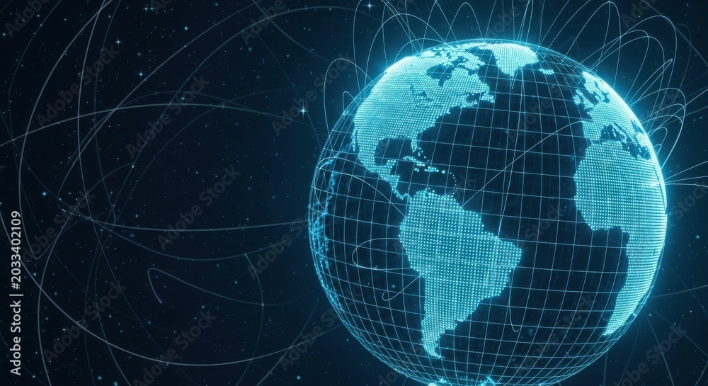 Naklejka premium Global technology network connection with blue digital earth