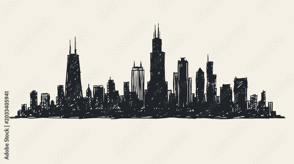 Obraz premium Detailed hand drawn sketch of Chicago skyline.
