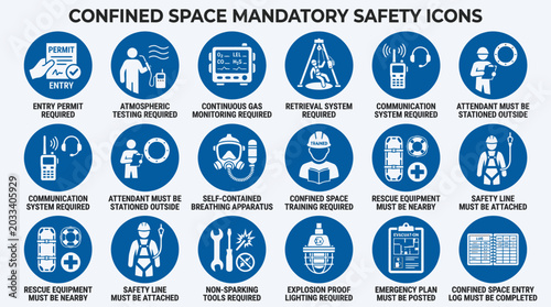 Confined Space Mandatory Safety Icons Set.