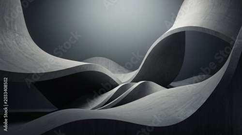 Abstract Architectural Design with Flowing Lines and Shadows in Monochrome.