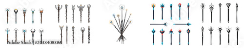 Foto Magic Weapon Collection Fantasy Staff Wand Spear Flat Design
