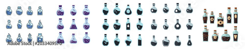 Foto Fantasy Potion Collection Magic Bottle Flat Design Vector Set