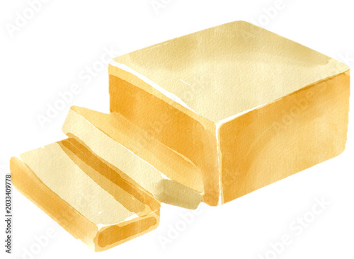 Butter Block Watercolor Illustration for Dairy Cooking Ingredient Clipart Bundle