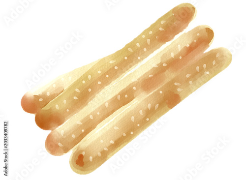 Bild auf Leinwand Bread Stick Watercolor Illustration for Bakery Snack Concept Clipart Bundle