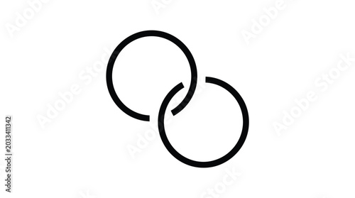 Minimalist vector illustration of two interlocking circles in black color