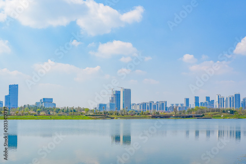 Quadro su tela Scenery of Chengdu Tianfu Park Business District and Tianfu International Conven