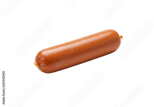 Uncooked dark brown wiener sausage with smooth texture, isolated on a transparent background with copy space, brightly lit, clean food photography, Concept for raw food quality