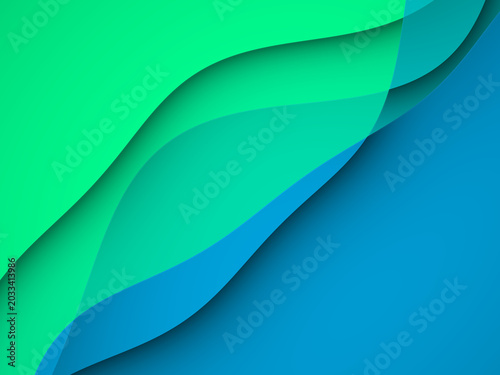 Green and blue paper layers. background with cutout paper effect, soft shadow