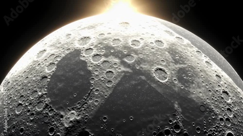 Exploring the surface of the moon during a lunar eclipse in northern hemisphere at dusk