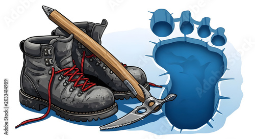 Winter Hiking Boots and Ice Axe Ready for Adventure