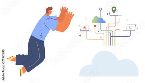 Fotografie Cloud computing, data sharing, digital connectivity, network management, technology interaction, online innovations