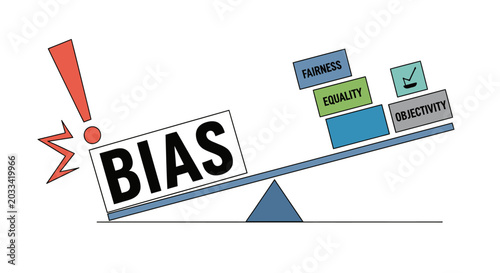 Tableau sur toile Conceptual illustration of bias weighing down equality, fairness, and objectivity on a scale