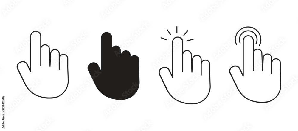 Fototapeta premium Hand Click Cursor Icon Set Outline and Flat Style Pointer Mouse Vector Collection