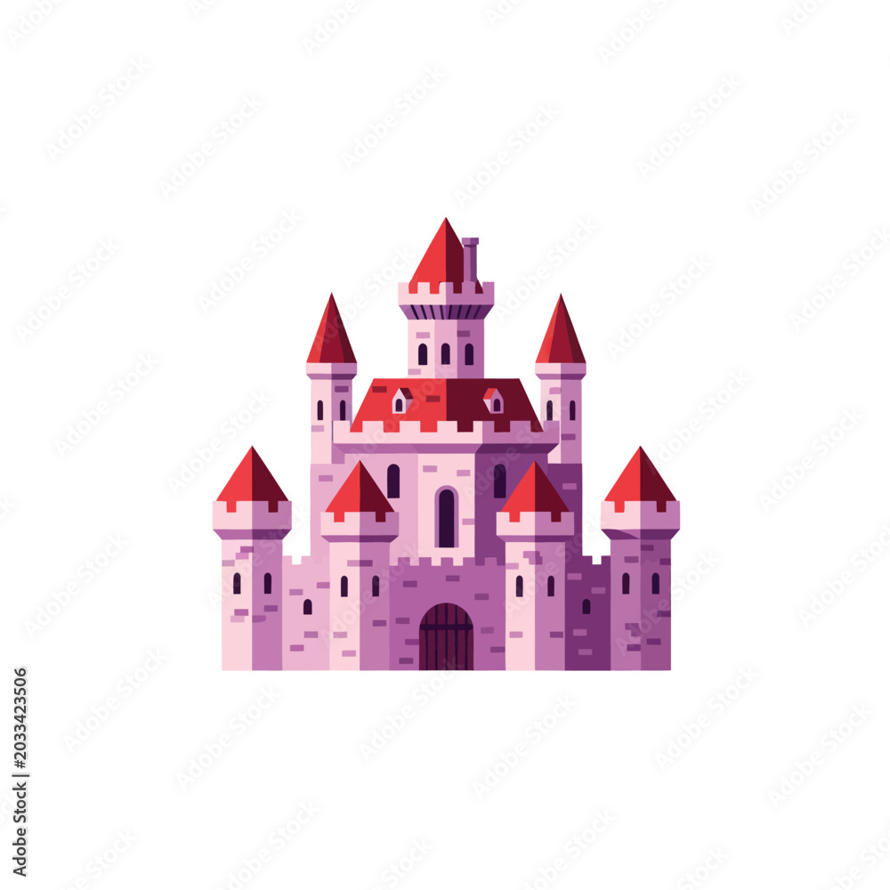 Obraz premium Fantasy castle with red roofs towers.
