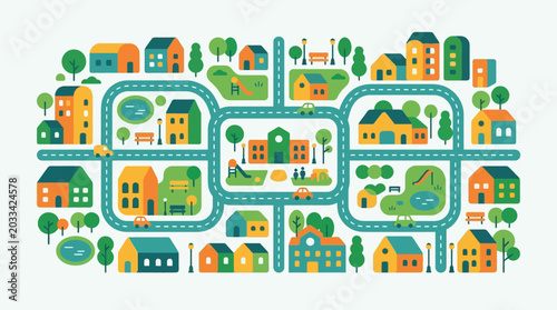 Canvastavla Colorful illustration of neighborhood homes.