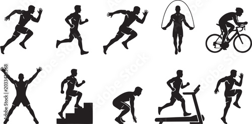 Fotografie Cardio Fitness Silhouette Icon Sheet.