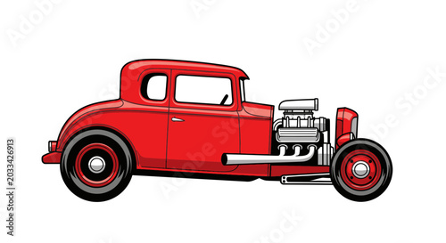 Obraz na płótnie Vintage Red Hot Rod Coupe with Exposed Engine