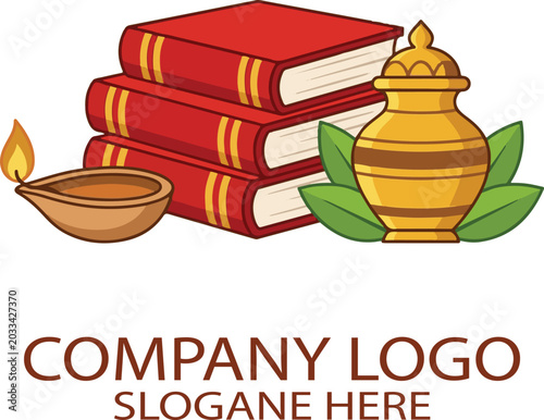 Indian Books and Candle Lamp Logo Design Symbolizing Knowledge and Enlightenment