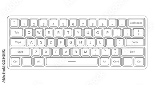 Top view of a computer keyboard line art illustration.