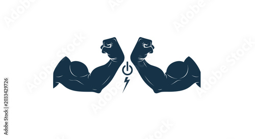Schilderij op canvas Arm Wrestling Competition Concept: Two Flexing Biceps Facing Each Other