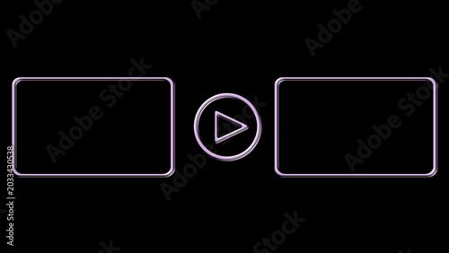 Neon Purple Video Play Button With Two Rounded Video Frames,  ideal as a modern media player, mockup, or streaming UI template.