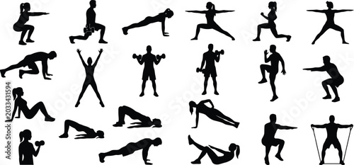 Bild auf Leinwand Flat design exercise and workout silhouettes