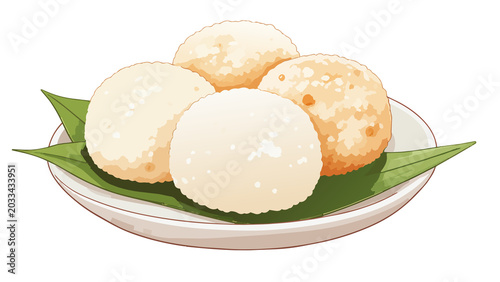 半夏生餅の盛り合わせイラスト 笹の葉と白皿