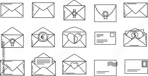 Schilderij op canvas Collection of various envelope icons for communication and correspondence