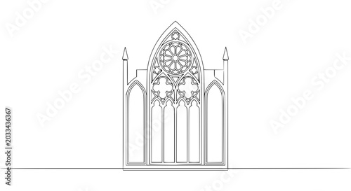 Tableau sur toile Gothic Rose Window Facade - Ornate Architectural Line Art