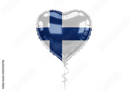 Heart shaped balloon with finland flag isolated on transparent background