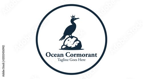 Tablou pe pânză Ocean Cormorant logo featuring a silhouetted seabird on a rock.