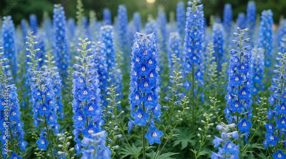 Obraz premium Tall blue delphinium flowers in garden