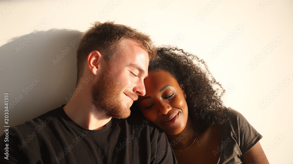 Obraz premium A couple sharing a moment of intimacy and connection, showcasing love and affection in a warm and serene atmosphere.