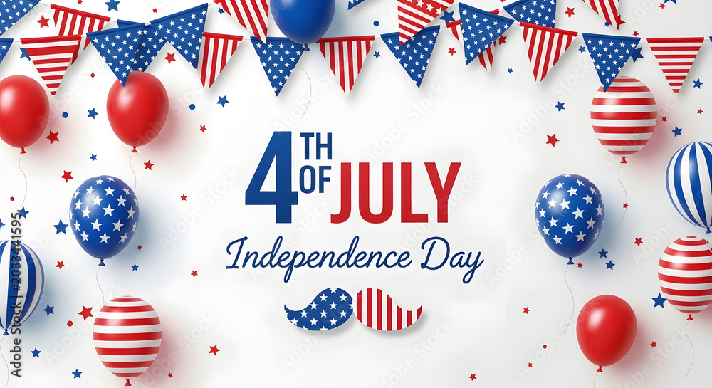Fototapeta premium Patriotic 4th of July Independence Day background with balloons and bunting