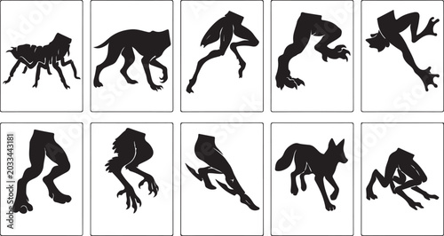 Quadro su tela Creature Movement and Action Silhouette Set - Monster Anatomy and Animation Reference for Game Design