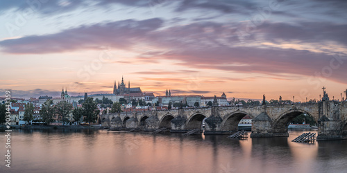 Sunset Over Charles Bridge and the Prague Skyline