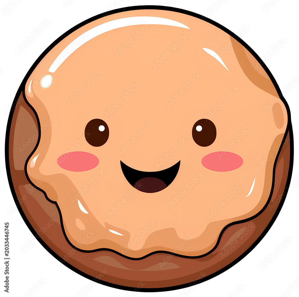 Fototapeta premium Cute kawaii donut character with smiling face in flat cartoon style on alpha background
