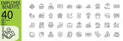 Employee Benefits icon set. Editable stroke.