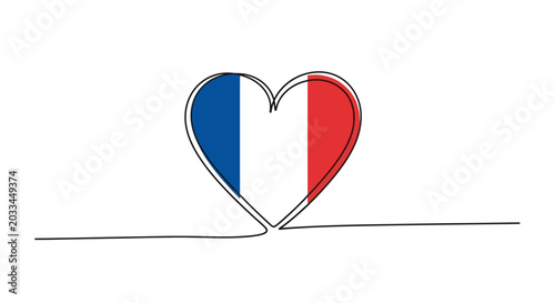 Foto French flag heart symbol, continuous line drawing, patriotism, love for France