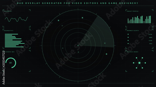 Foto Futuristic hud interface radar screen with data analytics and telemetry vector i