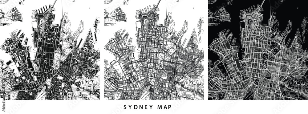 Obraz premium Sydney city map set, abstract urban street plan, road network, vector illustration vector illustration