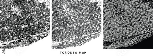 Photography Toronto city map with building footprints, street network and urban layout vecto