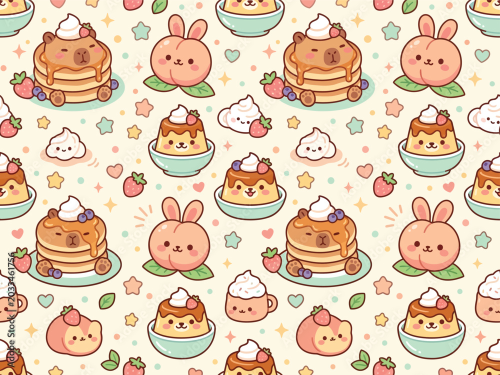 Fototapeta premium Cute cartoon pancakes with animal faces.