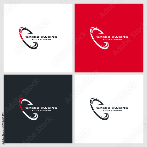 Modern Speed RPM Logo with Dynamic Tachometer Graphic on White and Black Backgrounds	
