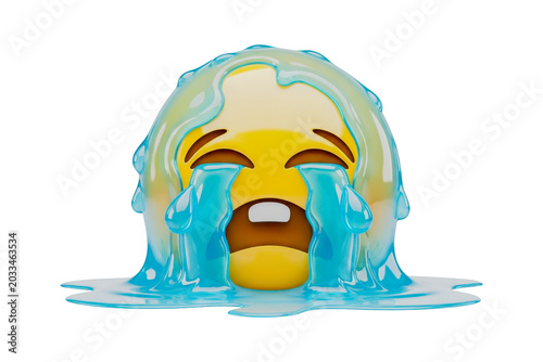 Crying baby emotion face with blue tears