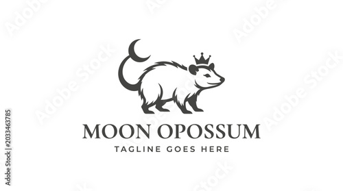 Fotografie Moon opossum logo with crown and crescent moon symbol.