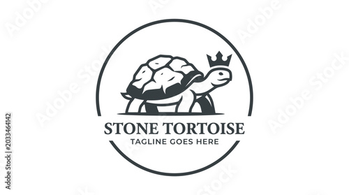 Tableau sur toile Stone Tortoise logo featuring a turtle wearing a crown inside a circle