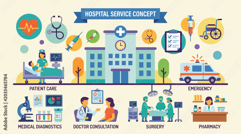 Fototapeta premium Hospital Service Concept Medical Illustration.